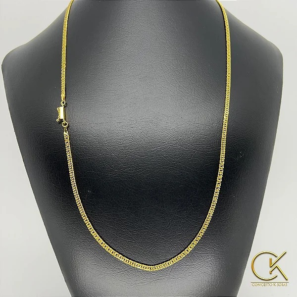 Corrente Grumet Dupla Elo Chapado 3mm com Fecho Gaveta Banhada a Ouro 18K - Elegância e Versatilidade em uma Joia Exclusiva
